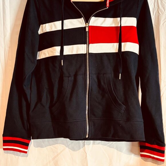 Tommy Hilfiger Women’s Full Zip Hoodie Navy Red White Striped Trim (M) - Picture 2 of 6